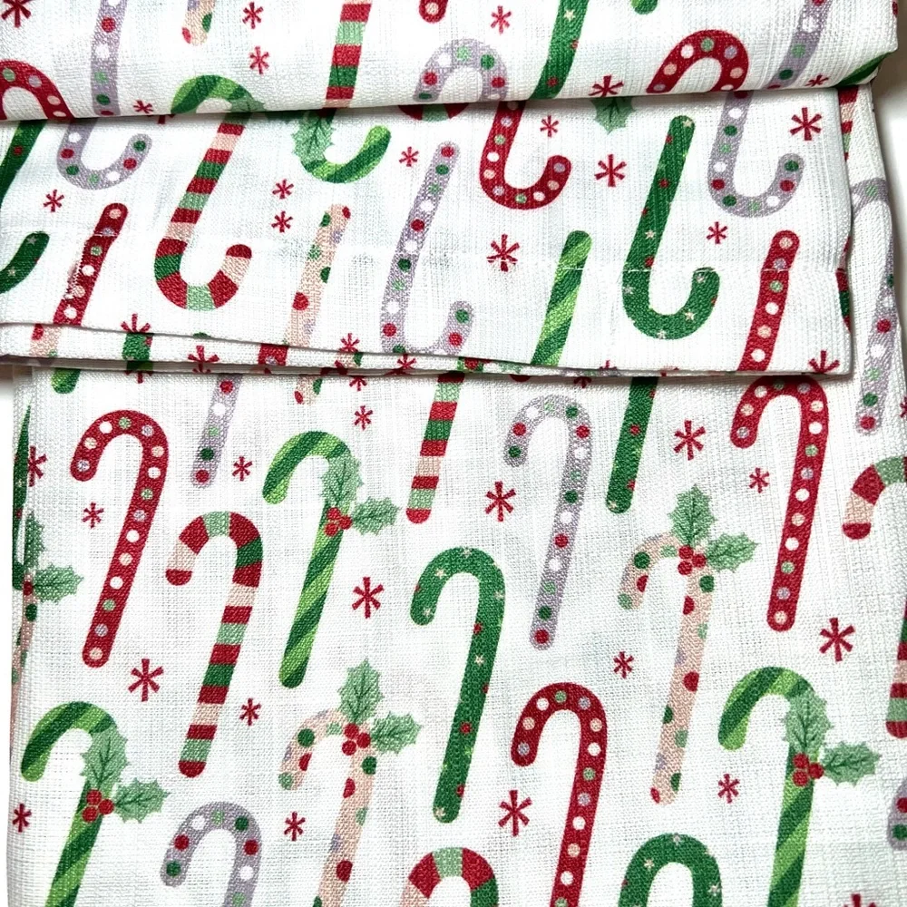 Christmas Fabric Candy Cane Shower Curtain Textured Polka Dots & Stripes - Picture 3 of 8